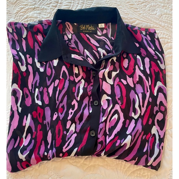 Vintage Bob Mackie Wearable Art Blouse Size XL Sheer Animal Print - Picture 1 of 6